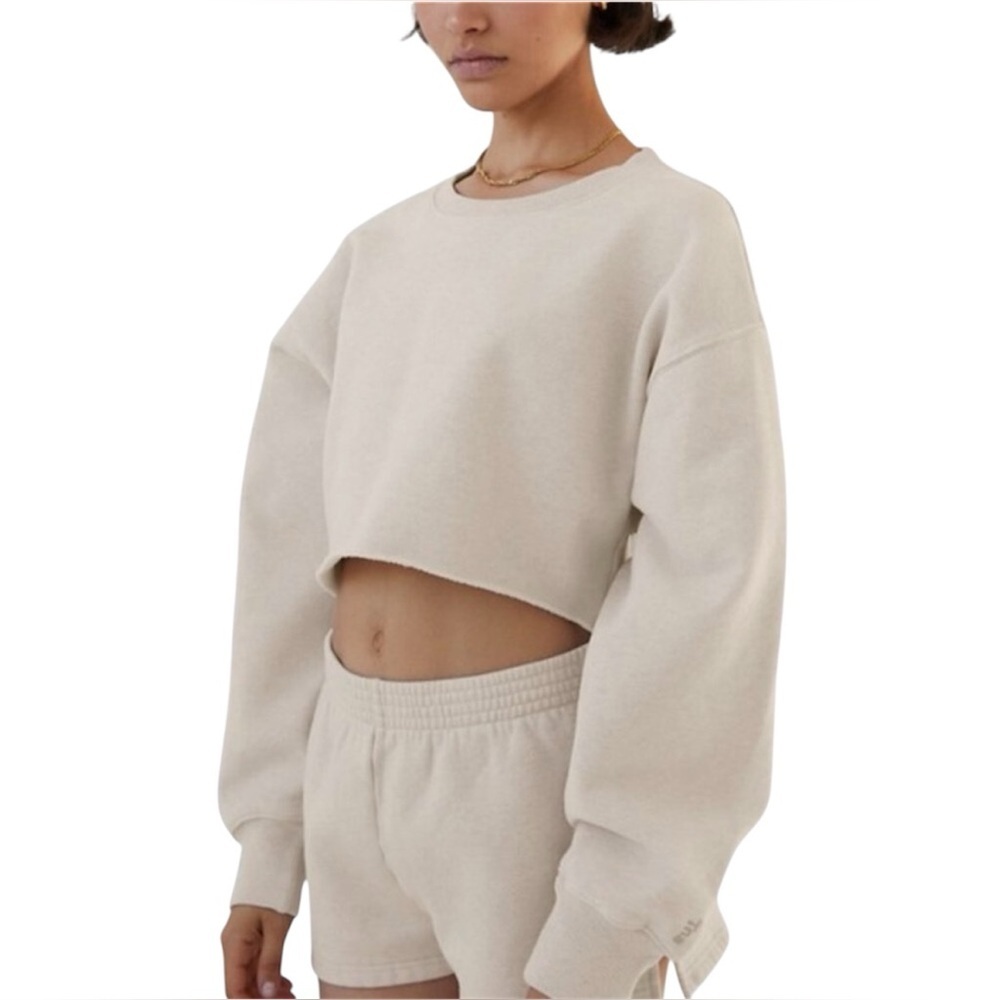 Tna Aritzia Cream Cropped Sweatshirt Airy AF Fleece Relaxed Fit Athleisure Small